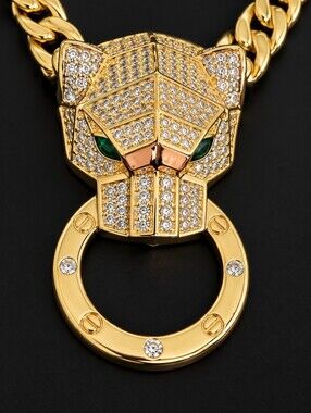 22kgp Dubai Jewelry Gold Panther Head Necklace